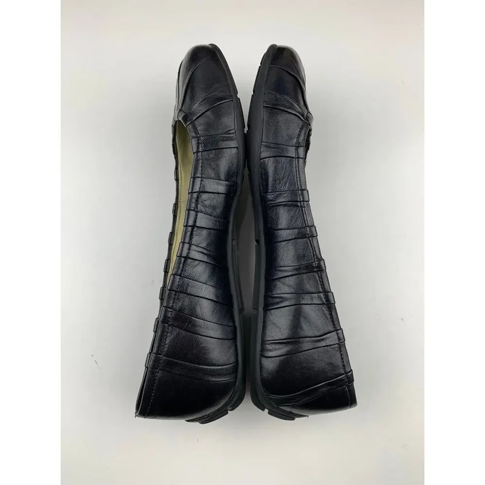 Talbots Ballet Flats Black Leather Pleated Slip On Shoes Women's 9 AA Narrow